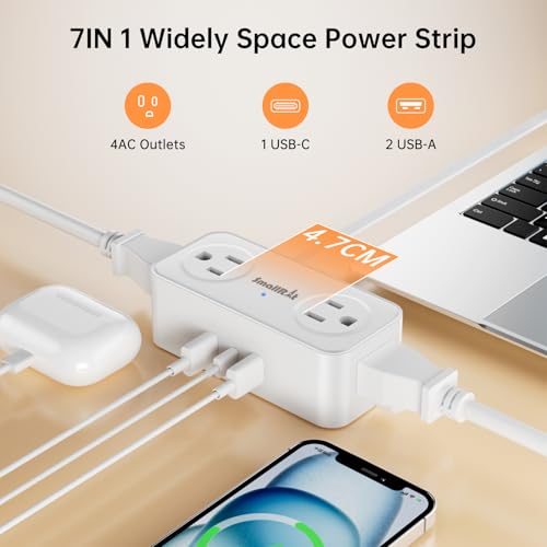 10Ft Power Strip with Surge Protector, 4 Outlets 3 USB Ports Extension Cord, Flat Plug Charging Station for Home Office Desk & College Dorm... 10Ft Power Strip with Surge Protector, 4 Outlets 3 USB Ports Extension Cord, Flat Plug Charging Station for Home Office Desk & College Dorm...