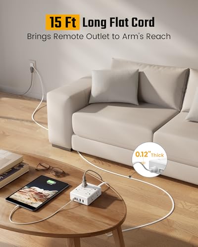 15Ft Long Extension Cord, Surge Protector Power Strip with 8 Outlets & 4 USB Ports (2 USB C), Flat Plug Power Strip Wall Mountable, Desk Charging... 15Ft Long Extension Cord, Surge Protector Power Strip with 8 Outlets & 4 USB Ports (2 USB C), Flat Plug Power Strip Wall Mountable, Desk Charging...