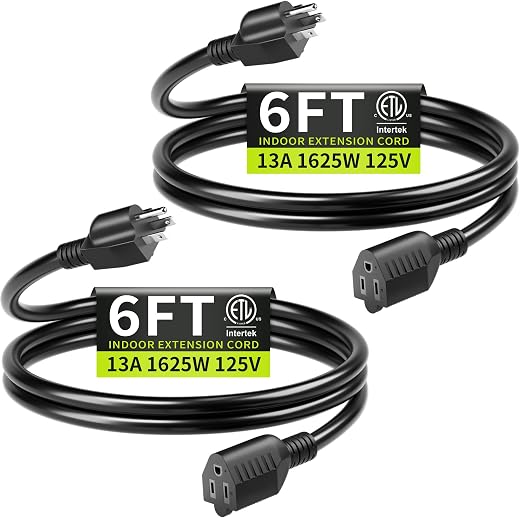 16/3 Black Extension Cord 6 FT (2Pack) Indoor, Short Extension Cord for Laptops, Coffee Makers, Office Home Appliances, 3 Prong Small Resistant... 16/3 Black Extension Cord 6 FT (2Pack) Indoor, Short Extension Cord for Laptops, Coffee Makers, Office Home Appliances, 3 Prong Small Resistant...