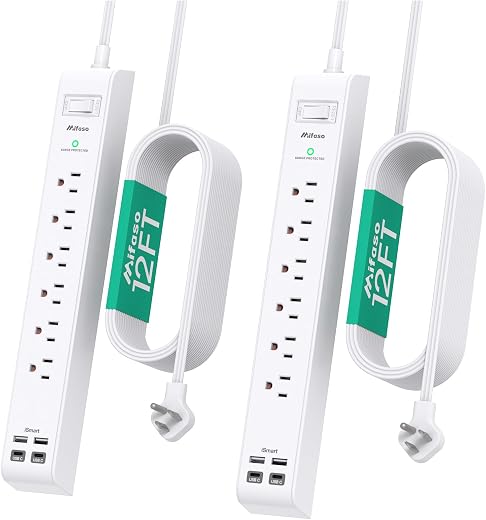 2 Pack Long Extension Cord, 12FT Power Strip Surge Protector with 6 Outlets and 4 USB Ports (2 USB C), Extension Cord with Multiple Outlets, Flat... 2 Pack Long Extension Cord, 12FT Power Strip Surge Protector with 6 Outlets and 4 USB Ports (2 USB C), Extension Cord with Multiple Outlets, Flat...