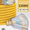 25Ft 12/3 Outdoor Extension Cord with 3-Outlets, Heavy Duty 12 Gauge 3 Prong Extension Cord Waterproof with Lighted end, 15A 12AWG 1875W SJTW, ETL... 25Ft 12/3 Outdoor Extension Cord with 3-Outlets, Heavy Duty 12 Gauge 3 Prong Extension Cord Waterproof with Lighted end, 15A 12AWG 1875W SJTW, ETL...