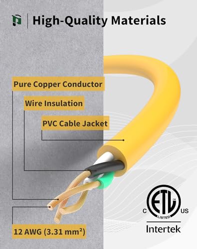 25Ft 12/3 Outdoor Extension Cord with 3-Outlets, Heavy Duty 12 Gauge 3 Prong Extension Cord Waterproof with Lighted end, 15A 12AWG 1875W SJTW, ETL... 25Ft 12/3 Outdoor Extension Cord with 3-Outlets, Heavy Duty 12 Gauge 3 Prong Extension Cord Waterproof with Lighted end, 15A 12AWG 1875W SJTW, ETL...