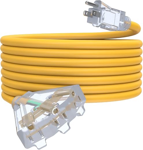 25Ft 12/3 Outdoor Extension Cord with 3-Outlets, Heavy Duty 12 Gauge 3 Prong Extension Cord Waterproof with Lighted end, 15A 12AWG 1875W SJTW, ETL... 25Ft 12/3 Outdoor Extension Cord with 3-Outlets, Heavy Duty 12 Gauge 3 Prong Extension Cord Waterproof with Lighted end, 15A 12AWG 1875W SJTW, ETL...