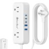 5 USB(3 USB C) Travel Power Strip- 5Ft Short Extension Cord with 5 USB Charging Station 24W/4.8A and 4 Wide Outlets, Compact Flat Plug Small...