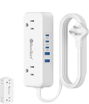 5 USB(3 USB C) Travel Power Strip- 5Ft Short Extension Cord with 5 USB Charging Station 24W/4.8A and 4 Wide Outlets, Compact Flat Plug Small... 5 USB(3 USB C) Travel Power Strip- 5Ft Short Extension Cord with 5 USB Charging Station 24W/4.8A and 4 Wide Outlets, Compact Flat Plug Small...