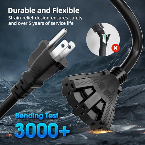 50 FT 3 Outlet Outdoor Extension Cord Waterproof, 16/3 SJTW Black Extension Cord with Multiple Outlets, Heavy Duty 16 Gauge 3-Prong Grounded Power... 50 FT 3 Outlet Outdoor Extension Cord Waterproof, 16/3 SJTW Black Extension Cord with Multiple Outlets, Heavy Duty 16 Gauge 3-Prong Grounded Power...