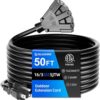 50 FT 3 Outlet Outdoor Extension Cord Waterproof, 16/3 SJTW Black Extension Cord with Multiple Outlets, Heavy Duty 16 Gauge 3-Prong Grounded Power... 50 FT 3 Outlet Outdoor Extension Cord Waterproof, 16/3 SJTW Black Extension Cord with Multiple Outlets, Heavy Duty 16 Gauge 3-Prong Grounded Power...
