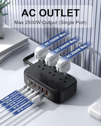 7-in-1 Power Strip, PD GaN 65W USB C Power Strip with 3 USB-C, 2 USB-A Ports and 2500W AC Outlet, Flat Plug Essentials for... 7-in-1 Power Strip, PD GaN 65W USB C Power Strip with 3 USB-C, 2 USB-A Ports and 2500W AC Outlet, Flat Plug Essentials for...