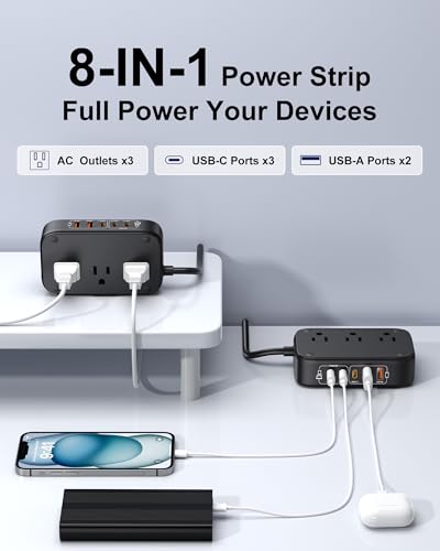 7-in-1 Power Strip, PD GaN 65W USB C Power Strip with 3 USB-C, 2 USB-A Ports and 2500W AC Outlet, Flat Plug Essentials for... 7-in-1 Power Strip, PD GaN 65W USB C Power Strip with 3 USB-C, 2 USB-A Ports and 2500W AC Outlet, Flat Plug Essentials for...