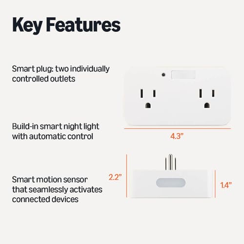 Amazon Basics Dual Smart Plug with Motion Sensor and Night Light, Works with Alexa Only, Control from Anywhere, Automatic Control, 2.4 GHz Wi-Fi,...