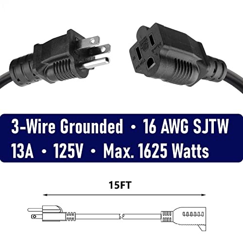 BELLLIGHTS 2-Pack 15ft Extension Cord 16 SJTW AWG Heavy Duty 3 Prong Power Cord BELLLIGHTS 2-Pack 15ft Extension Cord 16 SJTW AWG Heavy Duty 3 Prong Power Cord