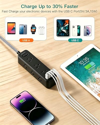 Black Extension Cord, Surge Protector Power Strip, Long Power Strip with 9 Outlets 4 USB Ports, Extension Cord with Multiple Outlets, USB Power... Black Extension Cord, Surge Protector Power Strip, Long Power Strip with 9 Outlets 4 USB Ports, Extension Cord with Multiple Outlets, USB Power...