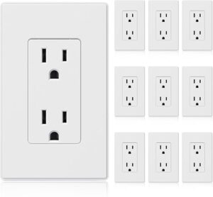 ELEGRP Matte White Standard Decorator Electrical Wall Receptacle Outlet, 15A 125V, 2 Pole 3 Wire, Non-Tamper Resistant, NEMA 5-15R, Self-Grounding,... ELEGRP Matte White Standard Decorator Electrical Wall Receptacle Outlet, 15A 125V, 2 Pole 3 Wire, Non-Tamper Resistant, NEMA 5-15R, Self-Grounding,...