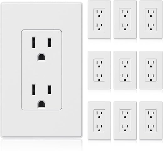 ELEGRP Matte White Standard Decorator Electrical Wall Receptacle Outlet, 15A 125V, 2 Pole 3 Wire, Non-Tamper Resistant, NEMA 5-15R, Self-Grounding,... ELEGRP Matte White Standard Decorator Electrical Wall Receptacle Outlet, 15A 125V, 2 Pole 3 Wire, Non-Tamper Resistant, NEMA 5-15R, Self-Grounding,...