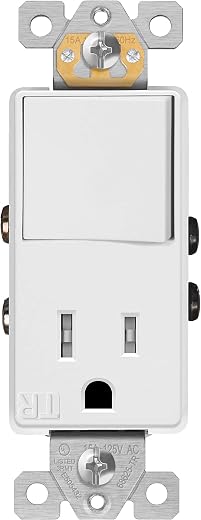 ENERLITES Switch and Outlet Combo, Combination Decorator Paddle Switch 15A/120VAC with Tamper-Resistant Receptacle Outlet 15A/125VAC,... ENERLITES Switch and Outlet Combo, Combination Decorator Paddle Switch 15A/120VAC with Tamper-Resistant Receptacle Outlet 15A/125VAC,...