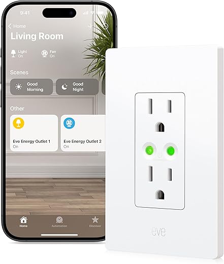 Eve Energy Outlet (Matter) – Smart Outlet & Power Meter, App & Voice Control, No Bridge, Thread, Works with Apple Home, Alexa, Google Home,...