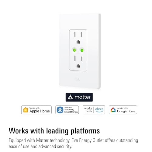 Eve Energy Outlet (Matter) – Smart Outlet & Power Meter, App & Voice Control, No Bridge, Thread, Works with Apple Home, Alexa, Google Home,...