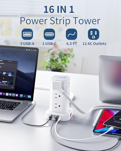 Extension Cord with Multiple Outlets, SMALLRT Flat Plug Surge Protector Power Strip Tower with USB 12 AC Outlets, 6.5FT Ultra Thin Extension Cord... Extension Cord with Multiple Outlets, SMALLRT Flat Plug Surge Protector Power Strip Tower with USB 12 AC Outlets, 6.5FT Ultra Thin Extension Cord...