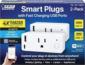 Feit Electric Smart Plug, Works with Alexa and Google Home, No hub Required, 2.4 GHz Network Only, Remote Control from Anywhere 15 Amp, Indoor... Feit Electric Smart Plug, Works with Alexa and Google Home, No hub Required, 2.4 GHz Network Only, Remote Control from Anywhere 15 Amp, Indoor...