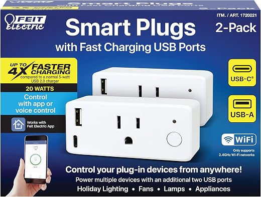 Feit Electric Smart Plug, Works with Alexa and Google Home, No hub Required, 2.4 GHz Network Only, Remote Control from Anywhere 15 Amp, Indoor...