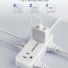 Flat Extension Cord 6 Feet - 4 AC Outlets 3 USB Ports (5V/3.4A 17W), Flat Plug Power Strip Compact for College Dorm, Travel, Cruise, Home, Office