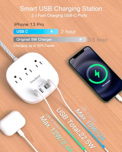 Flat Plug Power Strip, 6ft Ultra Flat Extension Cord - 3 Outlets 4 USB Ports (2 USB C) 22.5W/4.5A Desktop Charging Station, Power Strip No Surge... Flat Plug Power Strip, 6ft Ultra Flat Extension Cord - 3 Outlets 4 USB Ports (2 USB C) 22.5W/4.5A Desktop Charging Station, Power Strip No Surge...