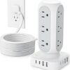 Flat Plug Power Strip Tower 10FT, 40W Total Fast Charging Station, Dual PD 20W USB-C Charger Tower with 12 AC Outlets and 8 USB Ports (4 USB C),...