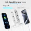 Flat Plug Power Strip Tower 10FT, 40W Total Fast Charging Station, Dual PD 20W USB-C Charger Tower with 12 AC Outlets and 8 USB Ports (4 USB C),...