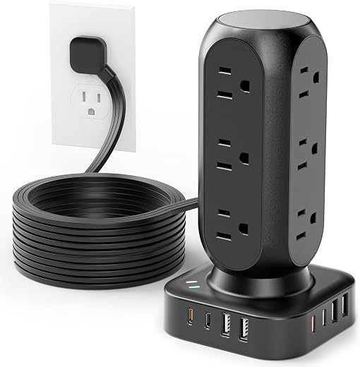 Flat Plug Power Strip Tower, TenTrend Dual PD 20W USB-C Charger Tower with 12 AC Outlets & 8 USB Ports (4 USB C), 40W Total Fast Charging Station,... Flat Plug Power Strip Tower, TenTrend Dual PD 20W USB-C Charger Tower with 12 AC Outlets & 8 USB Ports (4 USB C), 40W Total Fast Charging Station,...