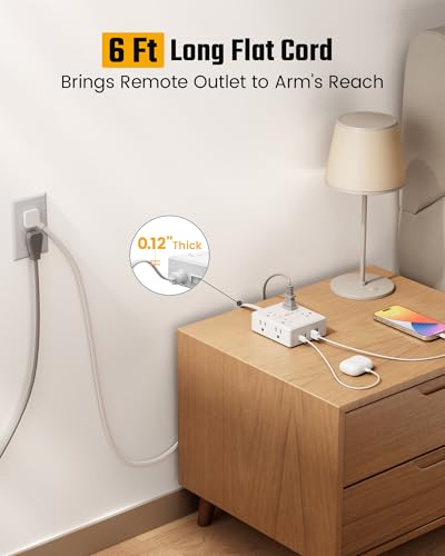 Flat Plug Surge Protector Power Strip, 6ft Ultra Thin Extension Cord with 4 USB (2 USB C Port), 8 Outlets Desk Charging Station, Wall Mountable... Flat Plug Surge Protector Power Strip, 6ft Ultra Thin Extension Cord with 4 USB (2 USB C Port), 8 Outlets Desk Charging Station, Wall Mountable...