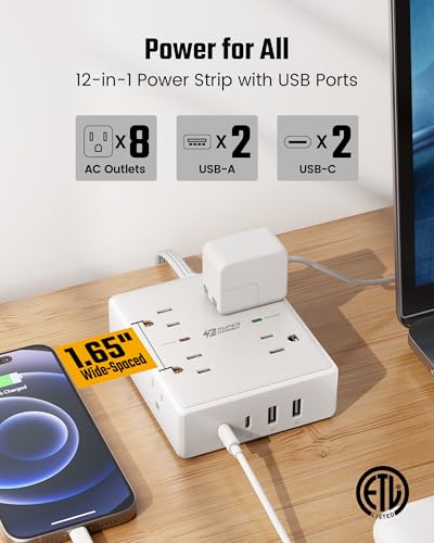 Flat Plug Surge Protector Power Strip, 6ft Ultra Thin Extension Cord with 4 USB (2 USB C Port), 8 Outlets Desk Charging Station, Wall Mountable... Flat Plug Surge Protector Power Strip, 6ft Ultra Thin Extension Cord with 4 USB (2 USB C Port), 8 Outlets Desk Charging Station, Wall Mountable...