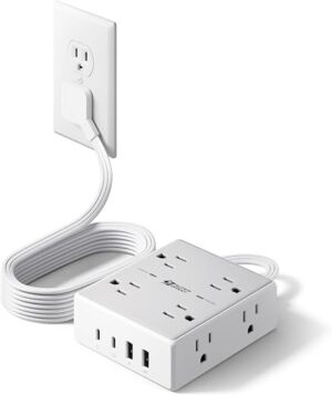 Flat Plug Surge Protector Power Strip, 6ft Ultra Thin Extension Cord with 4 USB (2 USB C Port), 8 Outlets Desk Charging Station, Wall Mountable...
