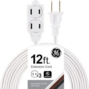 GE 3-Extension Cord with Multiple Outlets 12 Ft Power Strip 2 Prong 16 Gauge Twist-to-Close Safety Covers Indoor Outlet Extender UL Listed White 51954 GE 3-Extension Cord with Multiple Outlets 12 Ft Power Strip 2 Prong 16 Gauge Twist-to-Close Safety Covers Indoor Outlet Extender UL Listed White 51954