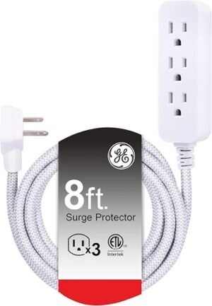 GE 3-Outlet Power Strip 8 Ft Braided Extension Cord with Multiple Outlets Grounded Flat Plug ETL Listed White 38433 GE 3-Outlet Power Strip 8 Ft Braided Extension Cord with Multiple Outlets Grounded Flat Plug ETL Listed White 38433
