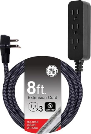 GE 3-Outlet Power Strip Extension Cord with Multiple Outlets 8 Ft Braided Short Cord Extension Cord Grounded Flat Plug ETL Listed White 41282 GE 3-Outlet Power Strip Extension Cord with Multiple Outlets 8 Ft Braided Short Cord Extension Cord Grounded Flat Plug ETL Listed White 41282