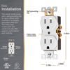 GE UltraPro Duplex Heavy-Duty Receptacle, White, Wall Outlet, Reinforced Yoke, Self-grounding Clip, 3 Prong, Supports 15A, UL Listed, 42157
