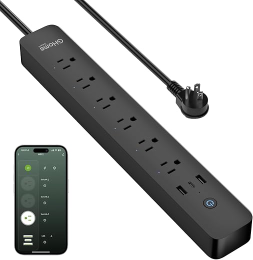 GHome Smart Power Strip 15A, 2.4G WiFi Smart Plugs That Work with Alexa & Google Home, Surge Protector Flat Plug with 6 APP Control WiFi Outlets,...