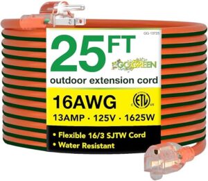 Go Green Power Inc. 16/3 25ft Outdoor Extension Cord with Lighted End - Contractor Grade, Durable, and Moisture Resistant - Ideal for Heavy Duty... Go Green Power Inc. 16/3 25ft Outdoor Extension Cord with Lighted End - Contractor Grade, Durable, and Moisture Resistant - Ideal for Heavy Duty...