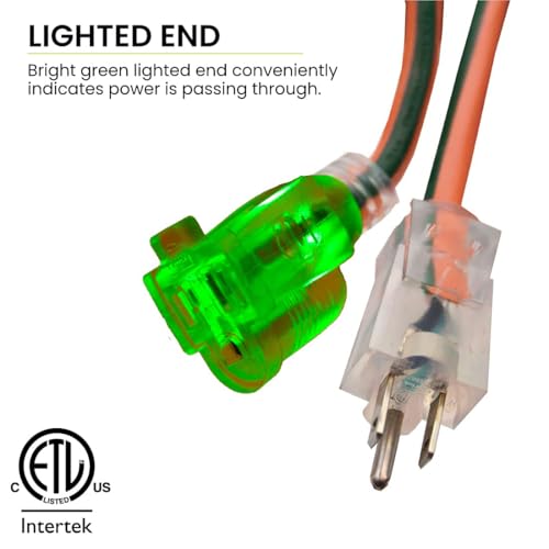 Go Green Power Inc. 16/3 25ft Outdoor Extension Cord with Lighted End - Contractor Grade, Durable, and Moisture Resistant - Ideal for Heavy Duty... Go Green Power Inc. 16/3 25ft Outdoor Extension Cord with Lighted End - Contractor Grade, Durable, and Moisture Resistant - Ideal for Heavy Duty...