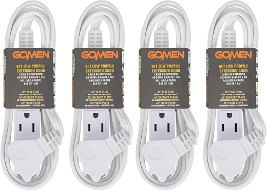 GOMEN 6 Feet Indoor Extension Cord with 3 Outlets, AWG 16/3 Angled Flat Plug Power Strip, 3 Prong Grounded, 13 Amps - 1625 Watts - 125 VAC, White,...