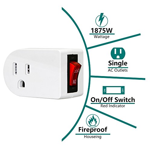 Grounded Outlet Adapter, ANKO ETL Listed Wall Tap Adapter with Red Indicator On/Off Power Switch (4 Pack) Grounded Outlet Adapter, ANKO ETL Listed Wall Tap Adapter with Red Indicator On/Off Power Switch (4 Pack)