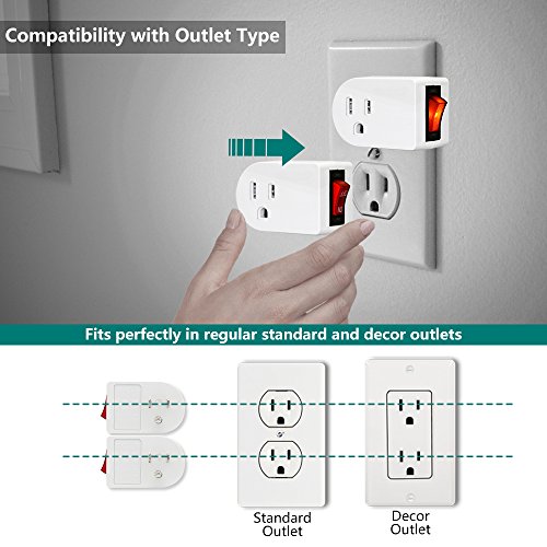 Grounded Outlet Adapter, ANKO ETL Listed Wall Tap Adapter with Red Indicator On/Off Power Switch (4 Pack) Grounded Outlet Adapter, ANKO ETL Listed Wall Tap Adapter with Red Indicator On/Off Power Switch (4 Pack)