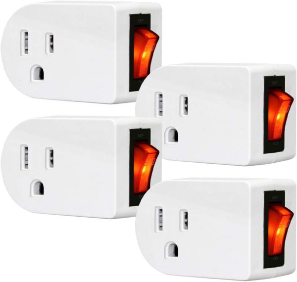 Grounded Outlet Adapter, ANKO ETL Listed Wall Tap Adapter with Red Indicator On/Off Power Switch (4 Pack) Grounded Outlet Adapter, ANKO ETL Listed Wall Tap Adapter with Red Indicator On/Off Power Switch (4 Pack)