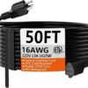 HUANCHAIN 50 FT 16 Gauge Black Indoor Outdoor Extension Cord Waterproof, Flexible Cold Weather 3 Prong Electric Cord Outside, 13A 1625W 125V 16AWG...