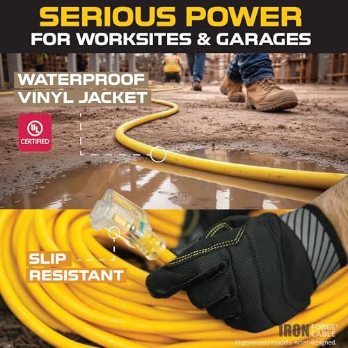 IRON FORGE CABLE 2 Pack of 25 Foot Outdoor Extension Cords - 12/3 SJTW Heavy Duty Lighted Yellow Extension Cable with 3 Prong Grounded Plug for... IRON FORGE CABLE 2 Pack of 25 Foot Outdoor Extension Cords - 12/3 SJTW Heavy Duty Lighted Yellow Extension Cable with 3 Prong Grounded Plug for...