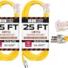 IRON FORGE CABLE 2 Pack of 25 Foot Outdoor Extension Cords - 12/3 SJTW Heavy Duty Lighted Yellow Extension Cable with 3 Prong Grounded Plug for... IRON FORGE CABLE 2 Pack of 25 Foot Outdoor Extension Cords - 12/3 SJTW Heavy Duty Lighted Yellow Extension Cable with 3 Prong Grounded Plug for...