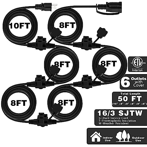 K KASONIC - Outdoor Extension Cord 50 FT, Evenly Spaced 6 Outlets Plugs, 16/3 SJTW Weatherproof Multiple Outlets Wire for Landscaping Light,... K KASONIC - Outdoor Extension Cord 50 FT, Evenly Spaced 6 Outlets Plugs, 16/3 SJTW Weatherproof Multiple Outlets Wire for Landscaping Light,...