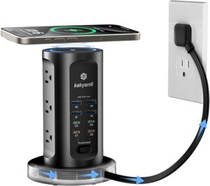 Kakyanill 115W USB Charging Station, Power Strip Tower, 9 AC Outlets with 8 USB Ports(4 USB-C), 6Ft Flat Plug Retractable Extension Cord, for Home...