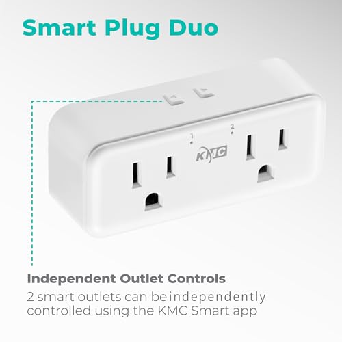 KMC Smart Plug Duo 4-Pack, 2-Outlet Wall Plug Extender, Smart Outlet Splitter for Smart Home, Compatible with Google & Alexa, No Hub Required, WiFi... KMC Smart Plug Duo 4-Pack, 2-Outlet Wall Plug Extender, Smart Outlet Splitter for Smart Home, Compatible with Google & Alexa, No Hub Required, WiFi...