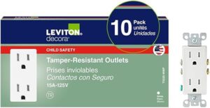 Leviton 15 Amp Decora Tamper-Resistant Duplex Electrical Wall Outlet, 10 Pack, T5325-WMP, White Leviton 15 Amp Decora Tamper-Resistant Duplex Electrical Wall Outlet, 10 Pack, T5325-WMP, White